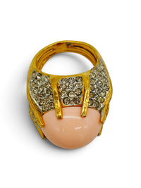 Vintage Pink Cabochon and Rhinestone Statement Ring