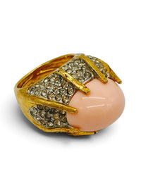 Vintage Pink Cabochon and Rhinestone Statement Ring