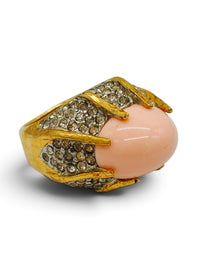 Vintage Pink Cabochon and Rhinestone Statement Ring
