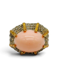 Vintage Pink Cabochon and Rhinestone Statement Ring