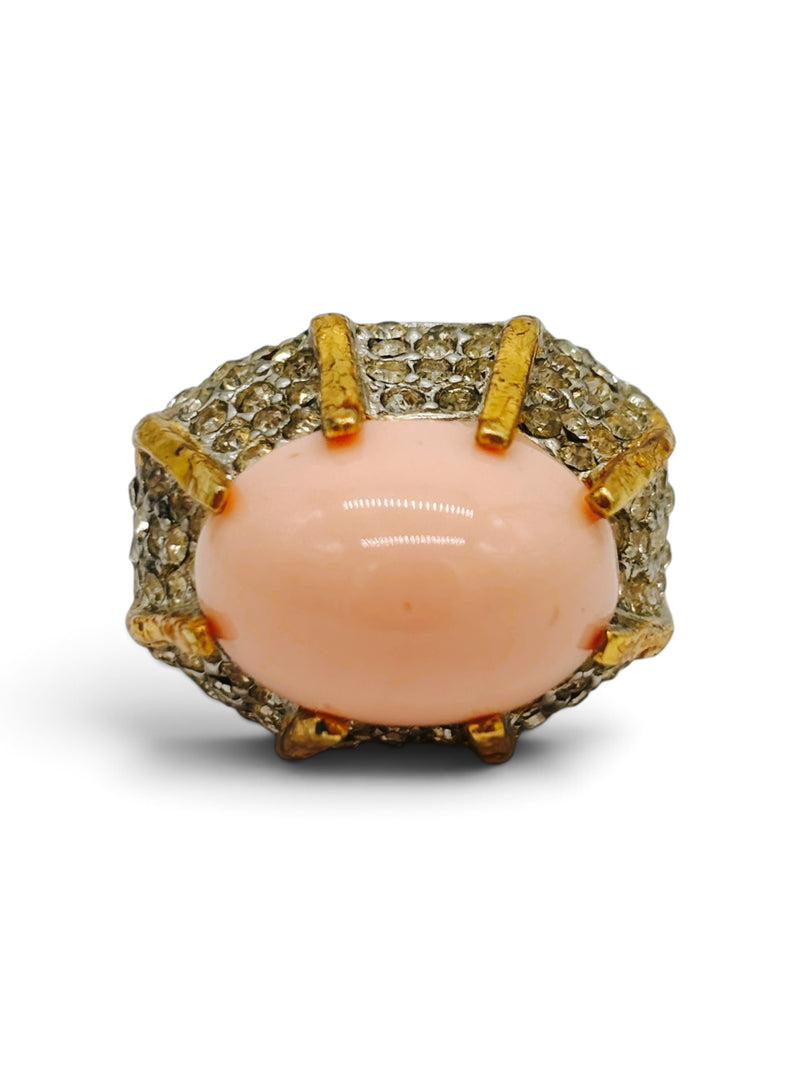 Vintage Pink Cabochon and Rhinestone Statement Ring
