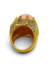 Vintage Pink Cabochon and Rhinestone Statement Ring