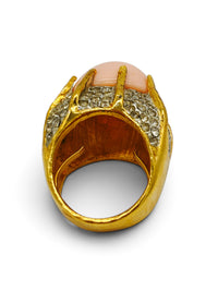 Vintage Pink Cabochon and Rhinestone Statement Ring