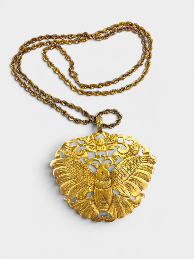 Vintage Kenneth Jay Lane Highly Collectible Gold-Tone Statement Moth Necklace