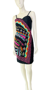Vintage 1980’s Statement Fully Beaded & Sequined Art Deco Party Dress by Together