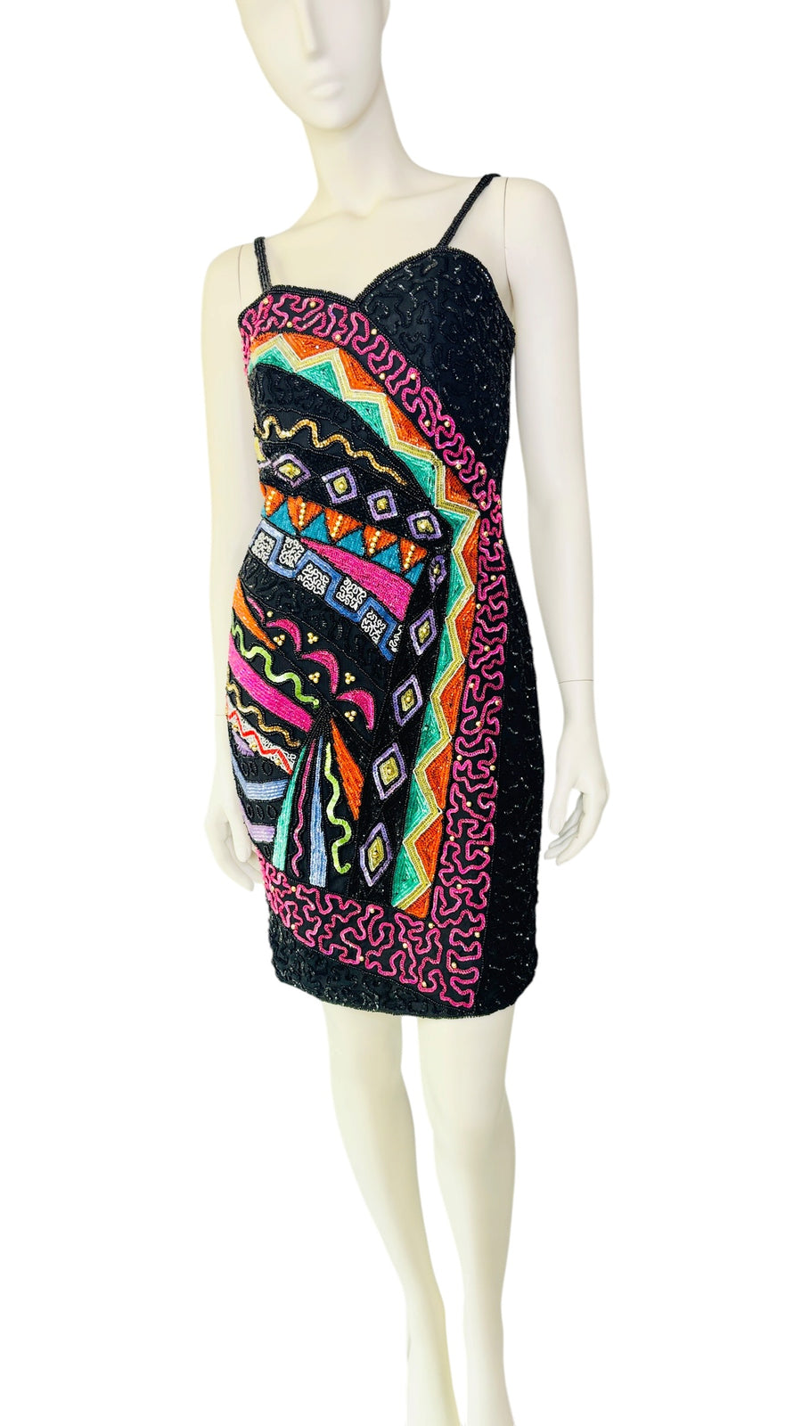 Vintage 1980’s Statement Fully Beaded & Sequined Art Deco Party Dress by Together