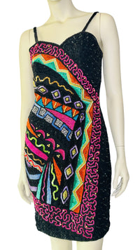 Vintage 1980’s Statement Fully Beaded & Sequined Art Deco Party Dress by Together