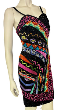 Vintage 1980’s Statement Fully Beaded & Sequined Art Deco Party Dress by Together