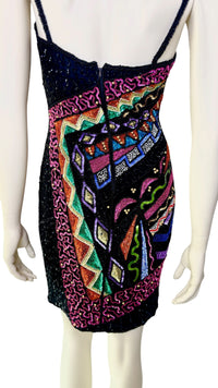 Vintage 1980’s Statement Fully Beaded & Sequined Art Deco Party Dress by Together
