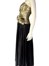 Vintage 1980’s Candi Jones Gold Lamé & Black Taffeta Evening Gown