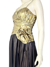 Vintage 1980’s Candi Jones Gold Lamé & Black Taffeta Evening Gown