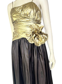 Vintage 1980’s Candi Jones Gold Lamé & Black Taffeta Evening Gown