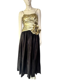Vintage 1980’s Candi Jones Gold Lamé & Black Taffeta Evening Gown