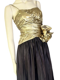 Vintage 1980’s Candi Jones Gold Lamé & Black Taffeta Evening Gown