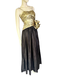 Vintage 1980’s Candi Jones Gold Lamé & Black Taffeta Evening Gown