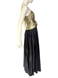Vintage 1980’s Candi Jones Gold Lamé & Black Taffeta Evening Gown