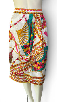 1980’s Anthony Sicari Dynasty”-Era Power Dressing Baroque Jewel Button 3-Piece Ensemble with Scarf
