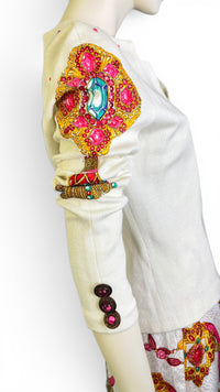 1980’s Anthony Sicari Dynasty”-Era Power Dressing Baroque Jewel Button 3-Piece Ensemble with Scarf