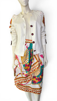 1980’s Anthony Sicari Dynasty”-Era Power Dressing Baroque Jewel Button 3-Piece Ensemble with Scarf