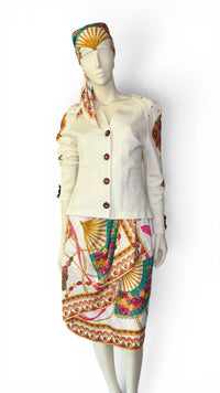 1980’s Anthony Sicari Dynasty”-Era Power Dressing Baroque Jewel Button 3-Piece Ensemble with Scarf