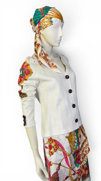 1980’s Anthony Sicari Dynasty”-Era Power Dressing Baroque Jewel Button 3-Piece Ensemble with Scarf
