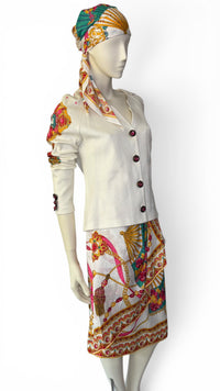1980’s Anthony Sicari Dynasty”-Era Power Dressing Baroque Jewel Button 3-Piece Ensemble with Scarf