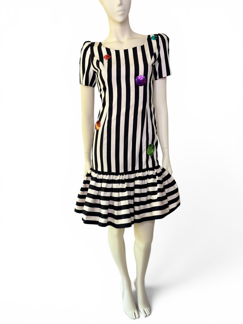 Morton Myles Striped Dress | Sequin Appliqué Cotton Cocktail Dress Size 6