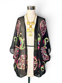 Vintage Carol Patterson 100% Silk Kimono Jacket Size M | Sheer Art-to-Wear Statement Duster