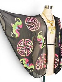 Vintage Carol Patterson 100% Silk Kimono Jacket Size M | Sheer Art-to-Wear Statement Duster