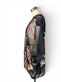 Vintage Carol Patterson 100% Silk Kimono Jacket Size M | Sheer Art-to-Wear Statement Duster