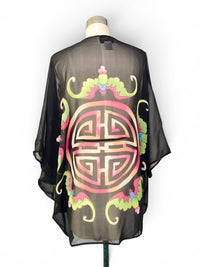 Vintage Carol Patterson 100% Silk Kimono Jacket Size M | Sheer Art-to-Wear Statement Duster