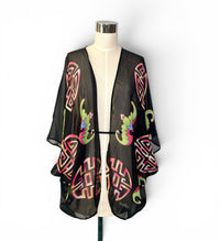 Vintage Carol Patterson 100% Silk Kimono Jacket Size M | Sheer Art-to-Wear Statement Duster