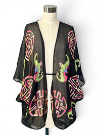 Vintage Carol Patterson 100% Silk Kimono Jacket Size M | Sheer Art-to-Wear Statement Duster