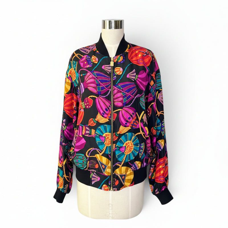 Vintage Silk Jewel Tone 80’s Bomber Jacket Statement Print Jacket