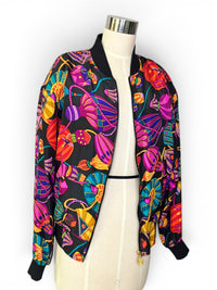 Vintage Silk Jewel Tone 80’s Bomber Jacket Statement Print Jacket