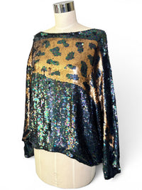 80's Iridescent Disco Glam Leopard Statement Top