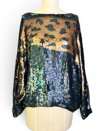 80's Iridescent Disco Glam Leopard Statement Top