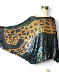 80's Iridescent Disco Glam Leopard Statement Top