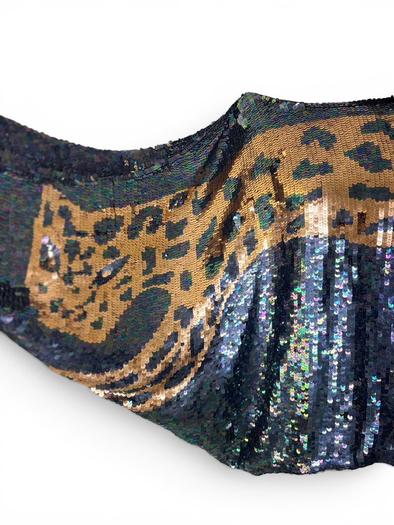 80's Iridescent Disco Glam Leopard Statement Top