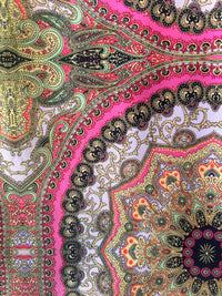 Cynthia Rowley Pink & Green Baroque Paisley Flare Pants