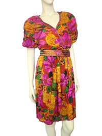 Judith Ann Creations “Electric Floral Garden” Sequin Silk Wrap Dress
