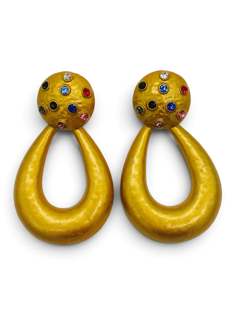 Jewel Constellation: 1980s Gold-Tone Door-Knocker Earrings