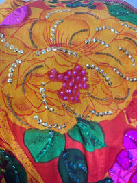 Judith Ann Creations “Electric Floral Garden” Sequin Silk Wrap Dress