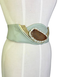 1980s Mint Stone & Geode Runway Leather Statement Belt M/L