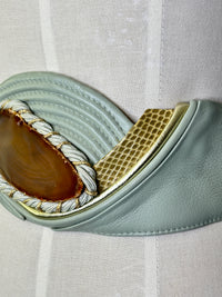 1980s Mint Stone & Geode Runway Leather Statement Belt M/L