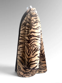 Rare 1980s Olympia Tiger Stripe Faux-Fur Swing Coat with Statement Shawl Collar