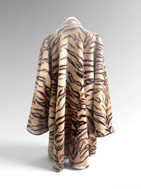 Rare 1980s Olympia Tiger Stripe Faux-Fur Swing Coat with Statement Shawl Collar