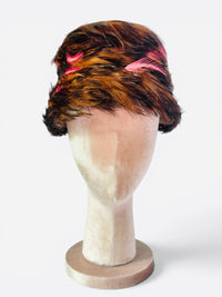 Birds of Paradise | Mid-Century Pink Peasant Feather Toque Hat