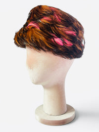 Birds of Paradise | Mid-Century Pink Peasant Feather Toque Hat
