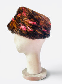 Birds of Paradise | Mid-Century Pink Peasant Feather Toque Hat
